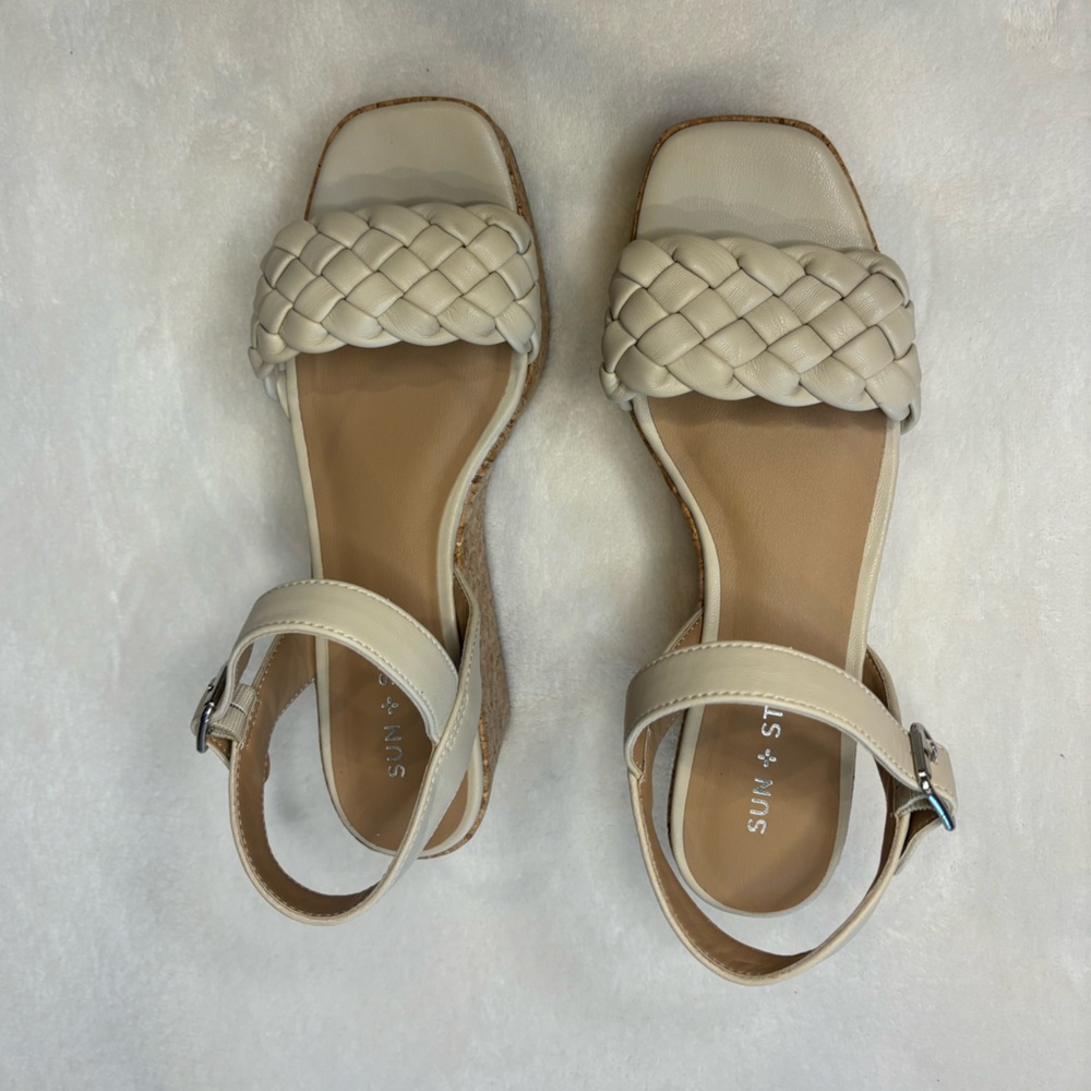 Sun + Stone Women’s Wedge Sandal in Beige, Size 7